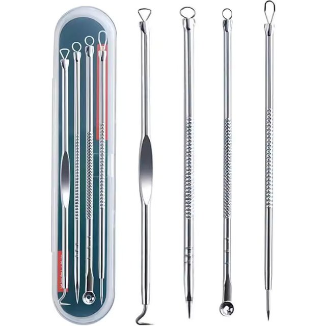 4 Professional Facial Blackhead Needle Set, Acne Whitehead Blackhead Extractor Stainless Steel, Deep Face Cleansing Tool