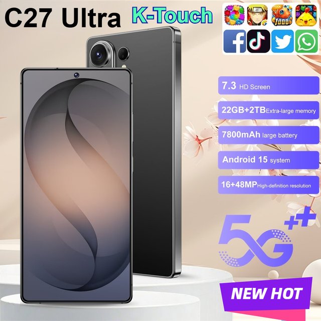 Smartphone K-Touch pour C27 Ultra, batterie 7800 mAh, téléphones mobiles, appareil photo 48 MP, déverrouillage par reconnaissance faciale, écran complet de 7,3 pouces, téléphone portable 5G, double