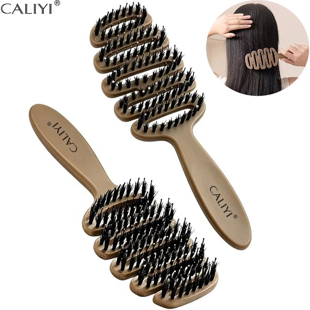 CALIYI Boar Bristle Paddle Hair Brush Anti Static Comb Hairdressing Massage Comb Curly Hairbrush Salon Hair Styling Makeup Tools