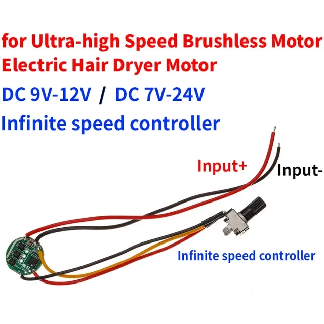 Adjustable Infinite Speed Controller W/ Driver DC 7V 9V 12V 24V High Speed 100000RPM for Hair Dryer BLDC 3-Phase Brushless Motor