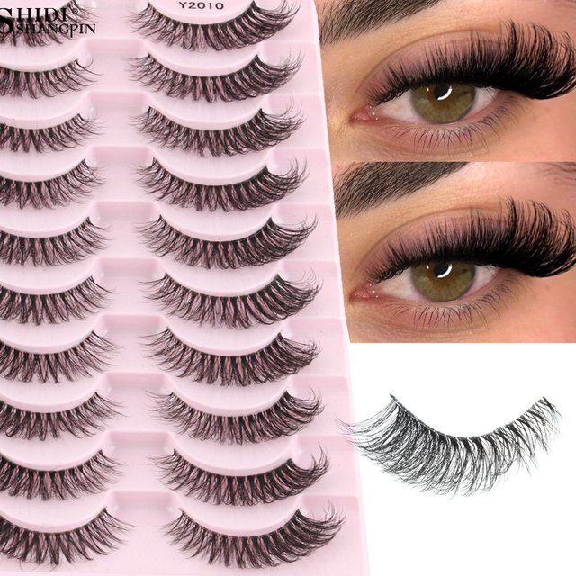 3/10 Pairs Fake Eyelashes Faux Cils 3D Mink Winged Wispy Soft False Lashes Eye End Extension Clear Band Natural Look Eye Makeup