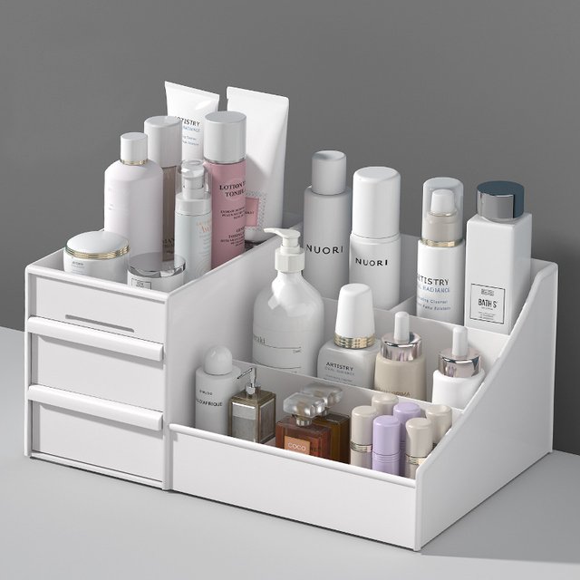 White New Drawer Makeup Storage Box Dormitory Finishing Plastic Shelf Cosmetics Skin Care Dressing Table Desktop