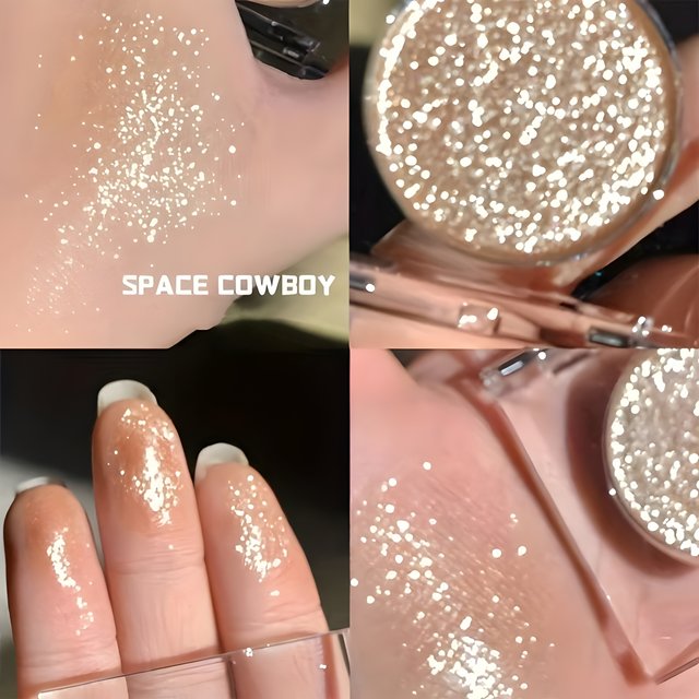 Glitter Eyeshadow, Single Highlighter, Shimmering Powder, Long Lasting Metallic Shimmer, Eyelid and Cheekbone Makeup