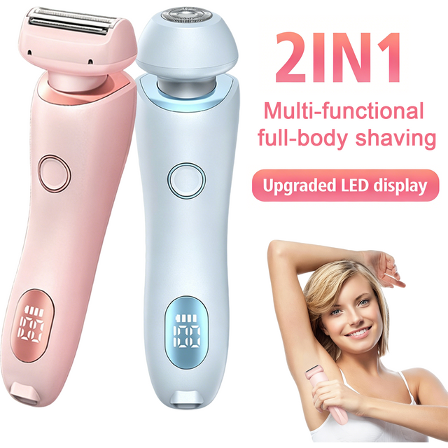 2 in 1 Electric Shaver for women Body Hair Remover Facial Razor Bikini Trimmer IPX7 Waterproof Wet Dry Rechargeable Lady Razor