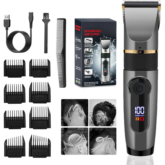 Professional Hair Clipper Rechargeable Electric Trimmer for men Beard Kids Barber Cutting Machine Haircut LED Screen Waterproof