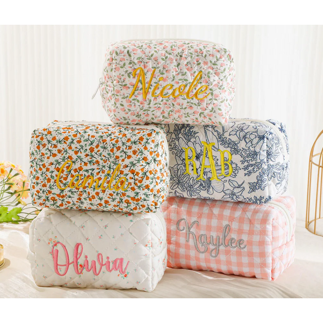 Personalized Floral Embroidered Makeup Bag, Large Capacity Cosmetic Bag,Bridesmaid Gifts, Mothers Day Gift, Makeup Organizer Bag