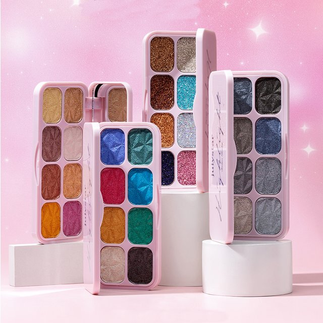 All-in-One 8 Color Highlights Makeup Palette Multicolor Eye Shadow Disc Purple Rainbow Glitter Highlights Makeup Chrome Eye Mak