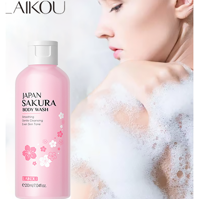 LAIKOU Sakura Shower Gel Long Moisturizing Smooth Long Lasting Fragrance Gentle Foam Body Cleansing Bath Product 200ml