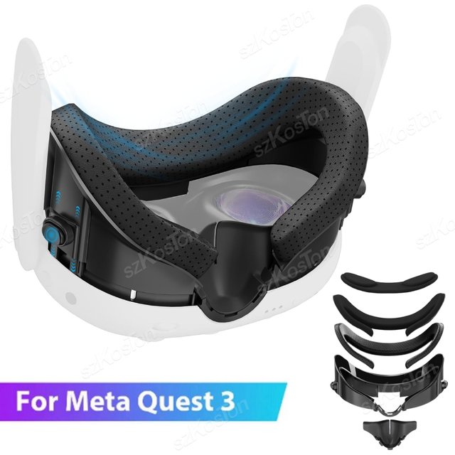 Facial Interface Face Cover for Meta Quest 3 VR with Anti-Light Nose Pad PU Leather Face Cushion for Meta Quest 3 Accessories