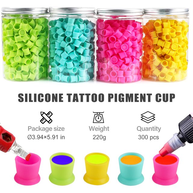 300 pièces tasse d'encre de tatouage en Silicone tasse de pigment de tatouage jetable pour sourcil Eyeliner couleur des lèvres-support de pigment accessoire de tatouage