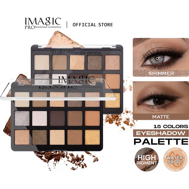 IMAGIC Vitality 15 Color Eyeshadow Palette Makeup Matte+Shimmer Pigmented Eye Shadow Powder EY-361