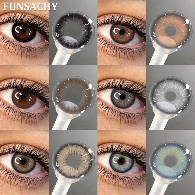 FUNSACHY 2pcs New Brown Colored Contact Lenses for Party Blue Makeup Color Eye Lenses Big Eyes Grey Green Lens Yearly Softlens