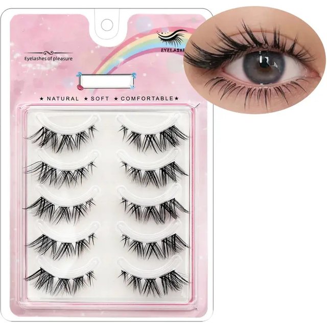 5 pairs Fox Eye False Eyelashes - Light Smoky Makeup, Slanted and Curling Eye End Extensions