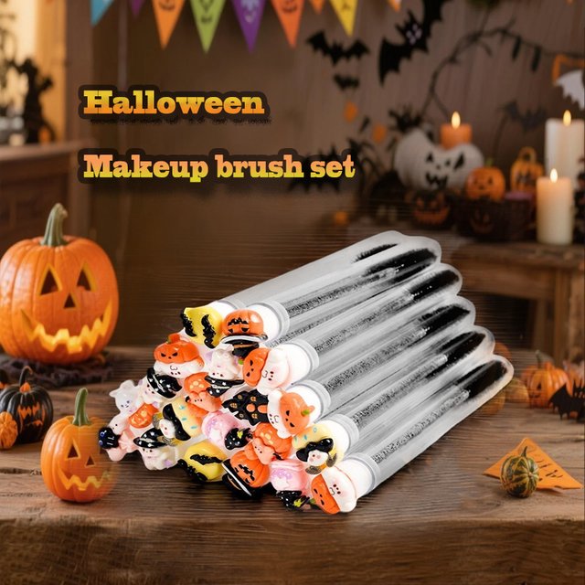 10pcs Reusable Eyelash Brush Professional Halloween Tube Mascara Wand - Spooky with Tube Eyelash Wands Eyebrow Brush Replaceable
