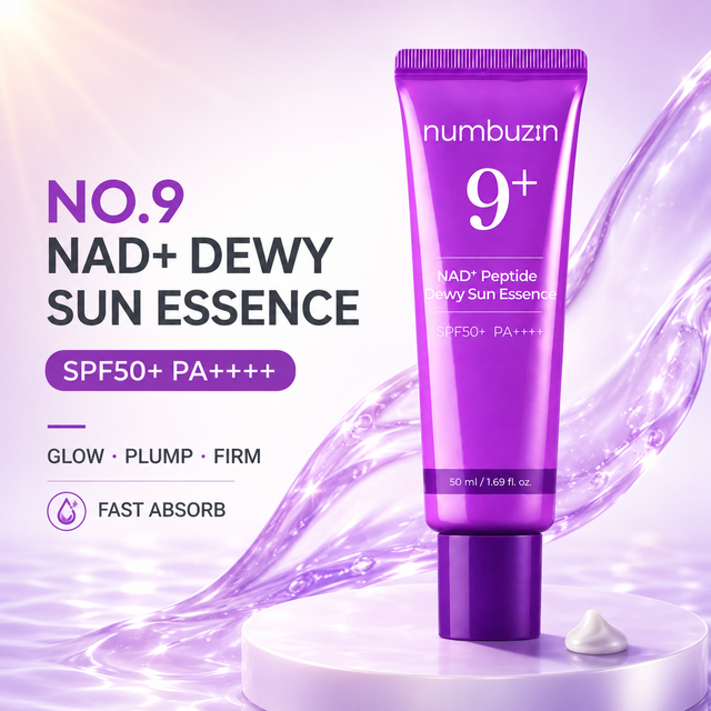 Numbuzin No.9 NAD+ Dewy Sun Essence 50ml SPF50+ PA++++ Glow Sunscreen Non-Greasy UV Protection Prevent Early Aging Cream