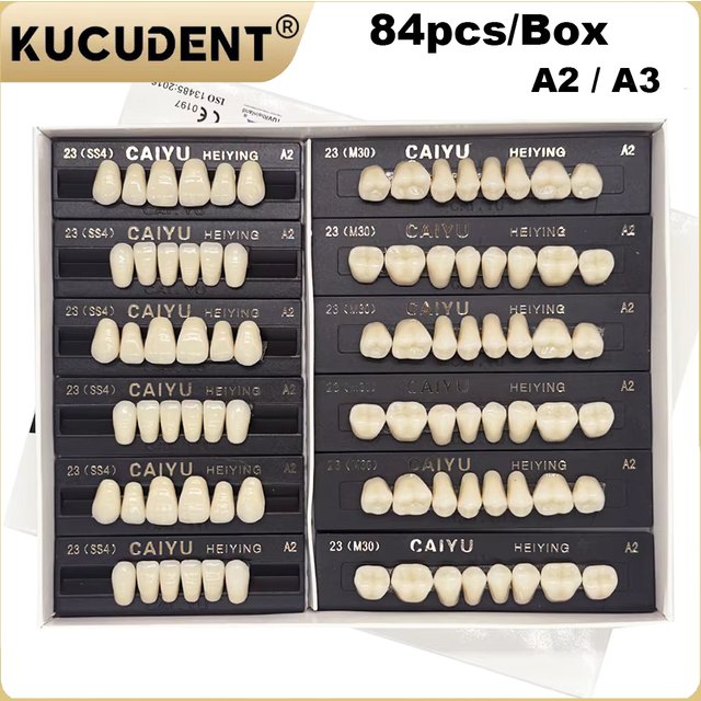 84pcs/box Dental Synthetic Resin Teeth Set A2 A3 Shade Two-Layer Acrylic Denture Full Mouth Fake Oral Care False Full Set Teeth