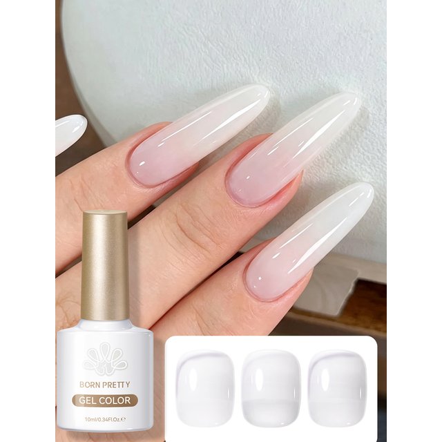 BORN PRETTY 10ml Milky White Jelly Nude Gel Nail Polish Soak Off UV LED Semi Permanent Gel Transparent Sheer DIY Halloween Nails