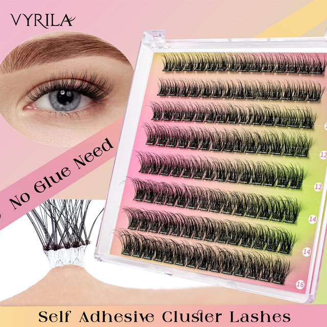 VYRILA NO Glue Needed Clusters Self-adhesive DIY Individual Eyelash Extension Pre Glued Natural Soft Lashes Makeup Tools Cils