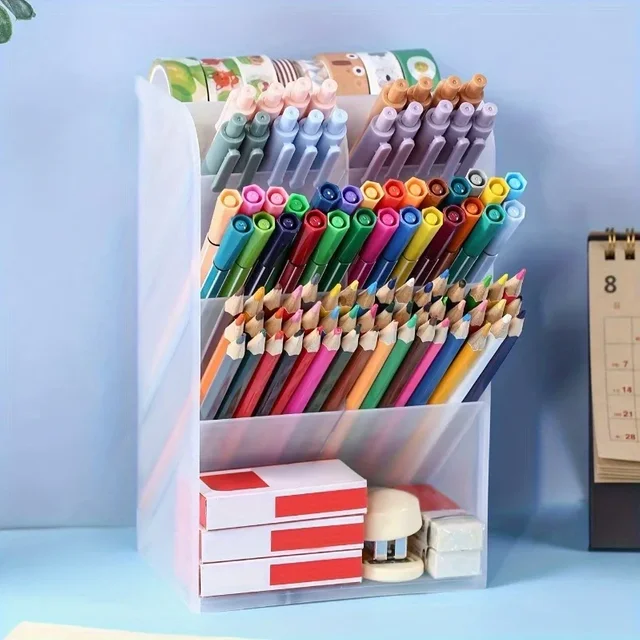 1PC New Oversized Desktop Organizer - Multi-Use Pen Holder & Cosmetic Storage Box for Study/Office