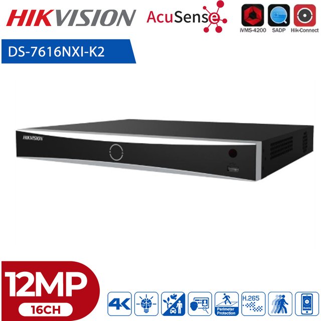 Hikvision DS-7616NXI-K2(D) 16CH No POE Ports 4K AcuSense NVR Network Video Recorder Motion Detection 2.0 Human/Vehicle & Facial