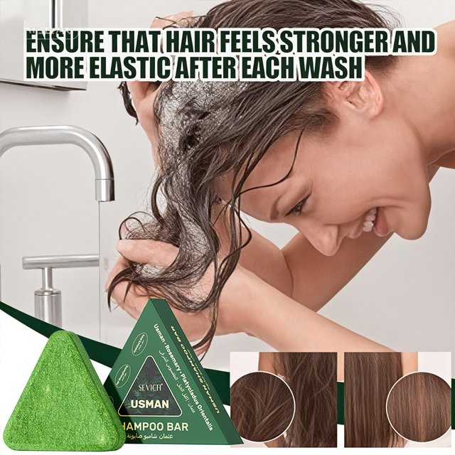 Usman Grass & Platycladus Herbal Shampoo Soap Natural Hair Loss Treat Strengthens Roots Controls Oil Cleanses Scalp Hair Growth
