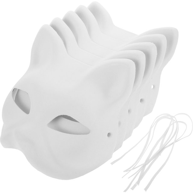 Masques de chat de renards de dessin animé, 5 pièces, masque vierge à peindre, masque de fête en pulpe écologique, Costume de mascarade d'halloween, fête Cosplay