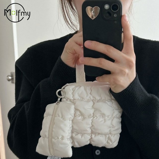 1pcs Mini Cosmetic Pouch Cloud Waist Pack Lightweight Solid Secure Button Closure with Decorative Coin Purse and Headphone Bag