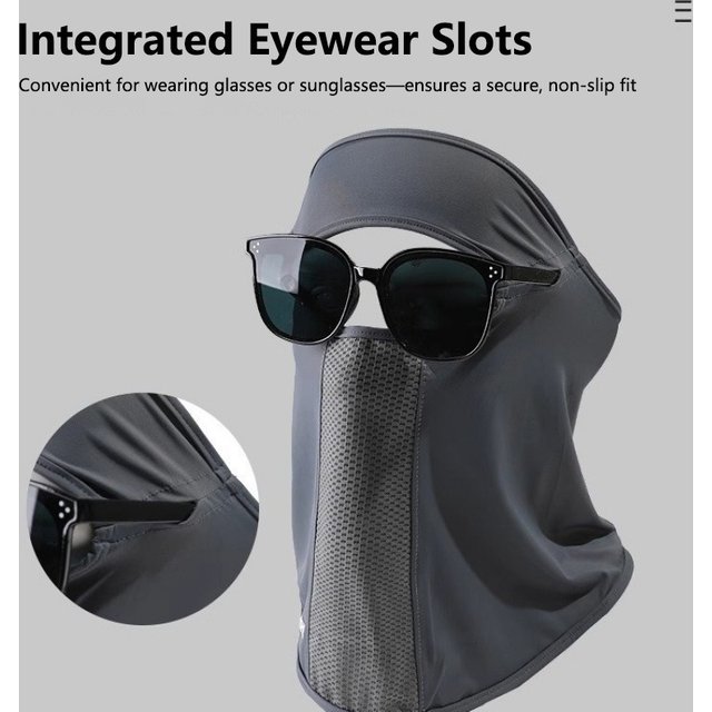 SPF50+ Facial Summer Sports Ear Cord Scarves Mask Neck Protection Anti-UV Ice Silk Sunscreen Mask Face Veil with Eyeglass Hole