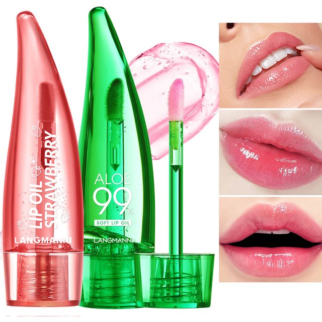 1pc/2pc Aloe Vera Moisturising Lip Gloss Warm Feeling Colour Changing Lip Glaze Long Lasting Moisture Lip Oil Lip Care