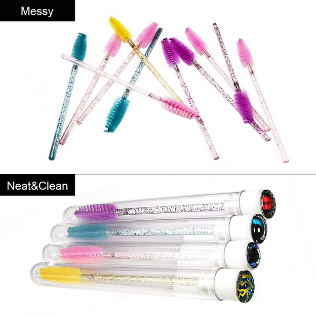 50Pcs Eyelash Brush Tube Wholesale Disposable Mascara Wands Reusable Lash Spoolies Dust-proof Cleaner Storage Tubes
