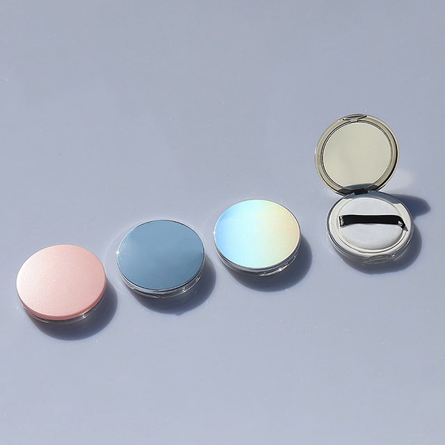 Portable Ultra-thin Plastic Powder Box Loose Pot Travel Makeup Jar Sifter Container with Powder Puff Mirror