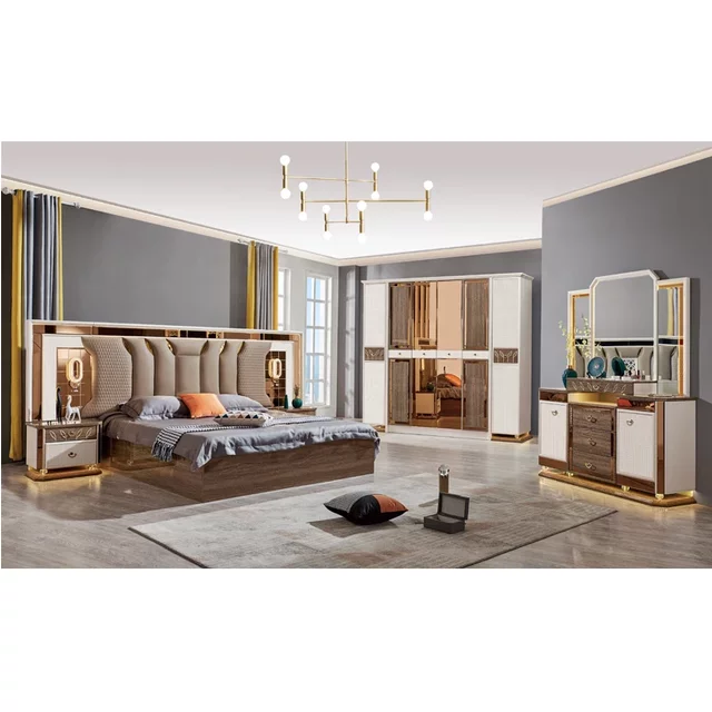 A Modern Luxury Wooden Makeup Vanities Dresser Bedroom Furniture Vanity Dressing Table With Led Light Mirror and Chair