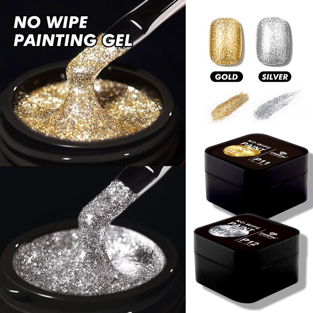 CHUNSHU High Density Platinum Gel Nail Polish Semi-solid 5G Reflective Gold Silver Glitter Paint Nail Art Gel Drawing Liner Tool