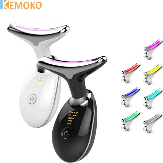 7 Color EMS Neck Beauty Device Face Lifting Massager Double Chin Remover Anti Wrinkle LED Photon Skin Tightening Facial Massager