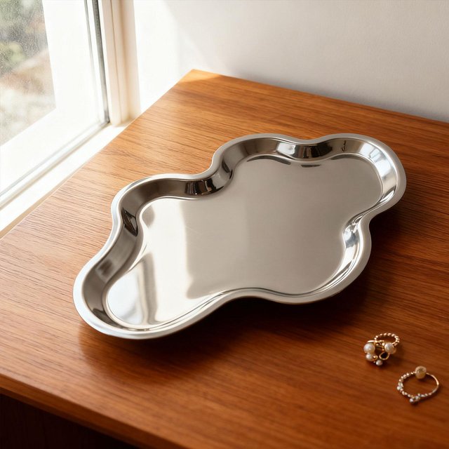 Decorative Metal Tray Silver Color Modern Home Organizer for Jewelry Perfume Countertop