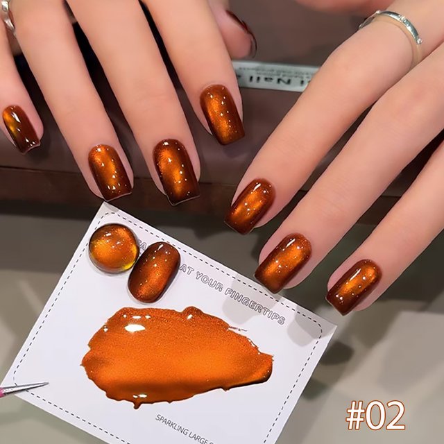 SHAKA 1pcs Flash Brown Orange Cat Eye Gel Nail Polish 2026 Whitening Super Bright Sunset Glow Cat Eye Glass Beads Nail Art