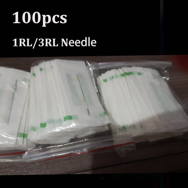 100pcs 3RL/1RL Permanent Makeup Needle Disposable Sterilized Professional Tattoo Needles for Tattoo Eyebrow Machine PMU Needles