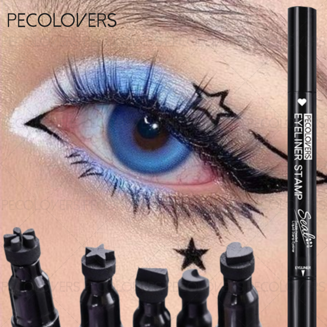 1PC Double-headed Liquid Stamp Eyeliner, Various Shapes, Stars/moon/water Droplets, Waterproof, Silky, Suitable for Beginners