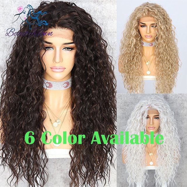 Synthetic Jbrown Black 1B Blonde 613 Ginger Red Brown Grey White Kinky Curly 13X3 Lace Front Wig Daily Makeup Party for women