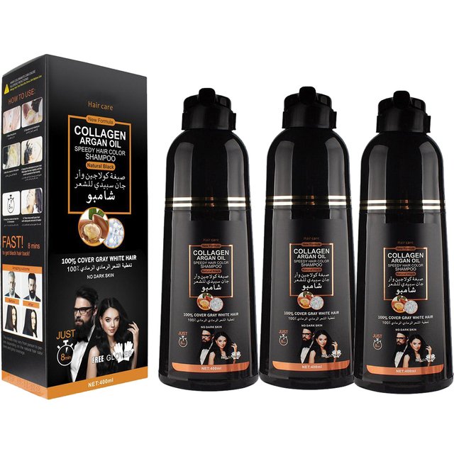 Pack Of 3 Cover Grey Hair Dye Shampoo, Morocco Argan Oil Damaged Hair Care Instant 3 In 1 Black Hair Dye Shampoo for women Men
