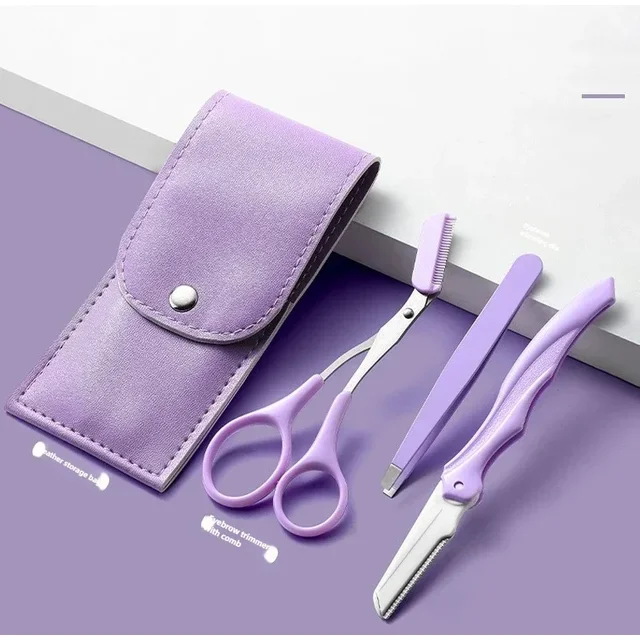 Eyebrow Scissors with Comb Private Label 3Pcs/Set Makeup Tools Portable Eyebrow Trimming Set Eyebrow Razor makeup tools