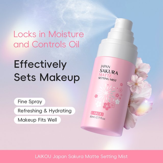 LAIKOU Sakura Matte Setting Mist, Fine Spray/ Refreshing & Hydrating/ Makeup Fits Well Long-lasting Hold Oil Control Makeup 80ml