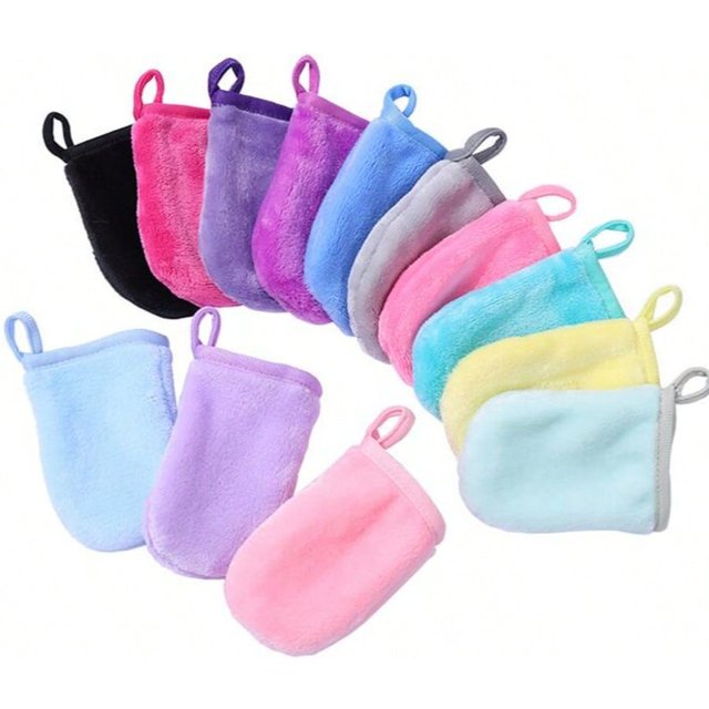 2pcs Multicolored Ladies' Flannel Makeup Removal Gloves, Water-based Facial Cleansing Finger Covers, Facial Cleaning Tools