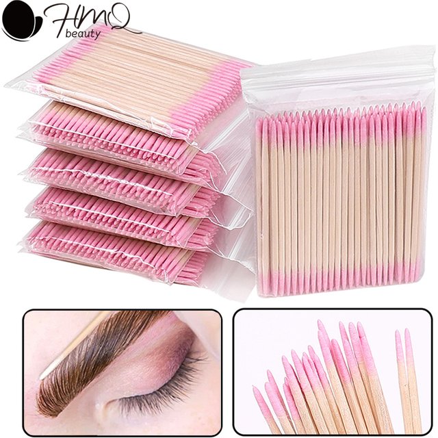100/200/500Pcs Disposable Wooden Cotton Swabs Double Sided Tip Wood Sticks Glue Removing Makeup Tool Clean Stick Lash Accessorie