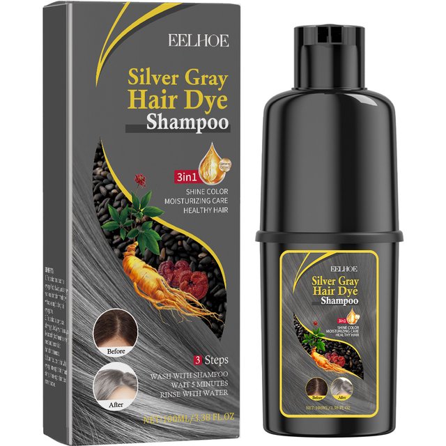 Silver Gray Hair Dye Shampoo 3 in 1 Gentle Hair Color Shampoo Moisturizing Shiny Smooth Long Lasting for Healthier Looking Hair