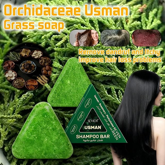 Sevich Usman Grass & Platycladus Shampoo Bar Handmade Solid Soap Strengthens Root Anti Hair Loss Herbal Shampoo Soap Hair Growth