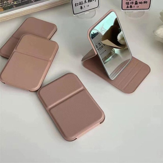 Desktop Makeup Mirror Solid Color Simple Portable Handheld Makeup Mirror Cute Pocket Mirror Foldable Student Compact For Girl