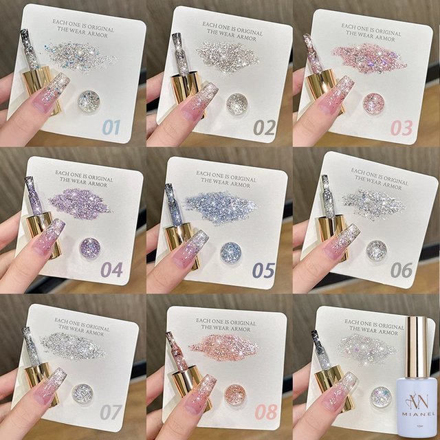 12ML 1-12pcs Summer And Autumn Star-chasing Moon-chasing Platinum White Diamond Sequin Gel Nail Polish Super Flash Glitter Gel