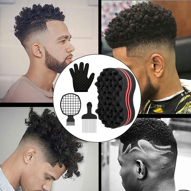 4Pcs Twist Hair Sponges Set Big Holes Barber Hair Brush Sponge Locking Twist Afro Curl Coil Wave Hair Care Tool Curl Brush