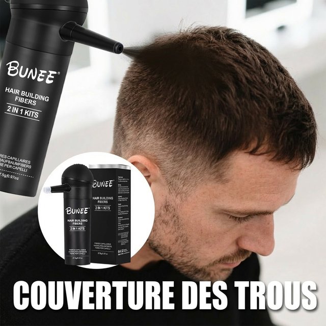BUNEE Poudre de fibre capillaire Press-Fit 27,5 g – Buse de pulvérisation, anti-éclats, sans gâchis, épaississement invisible, volume 24 heures